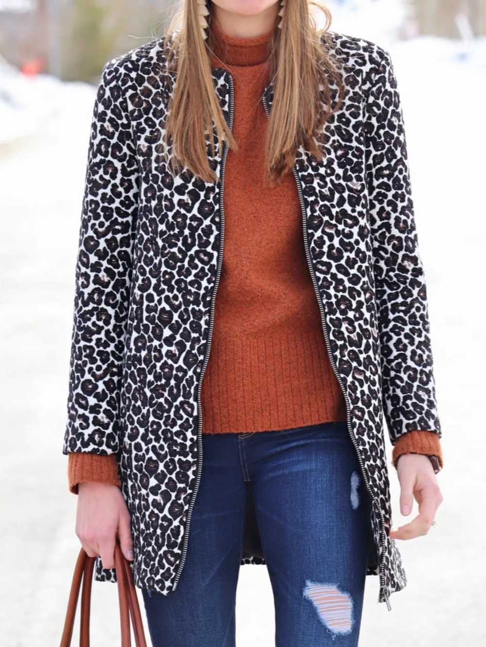 Cupcakes And Cashmere Leopard Print Zip-Front Pea Coat Size Medium